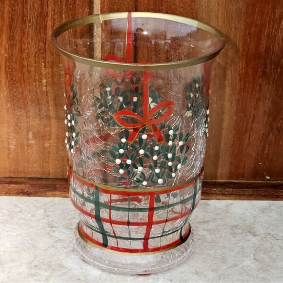 Fifth Avenue Crystal Mistletoe Hurricane Candle Holder 6" tealight votive New - Picture 2 of 15